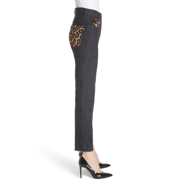 $695 Michael Kors Collection Calf Hair Straight Jean Dark Wash Animal Print EUC - Picture 4 of 14
